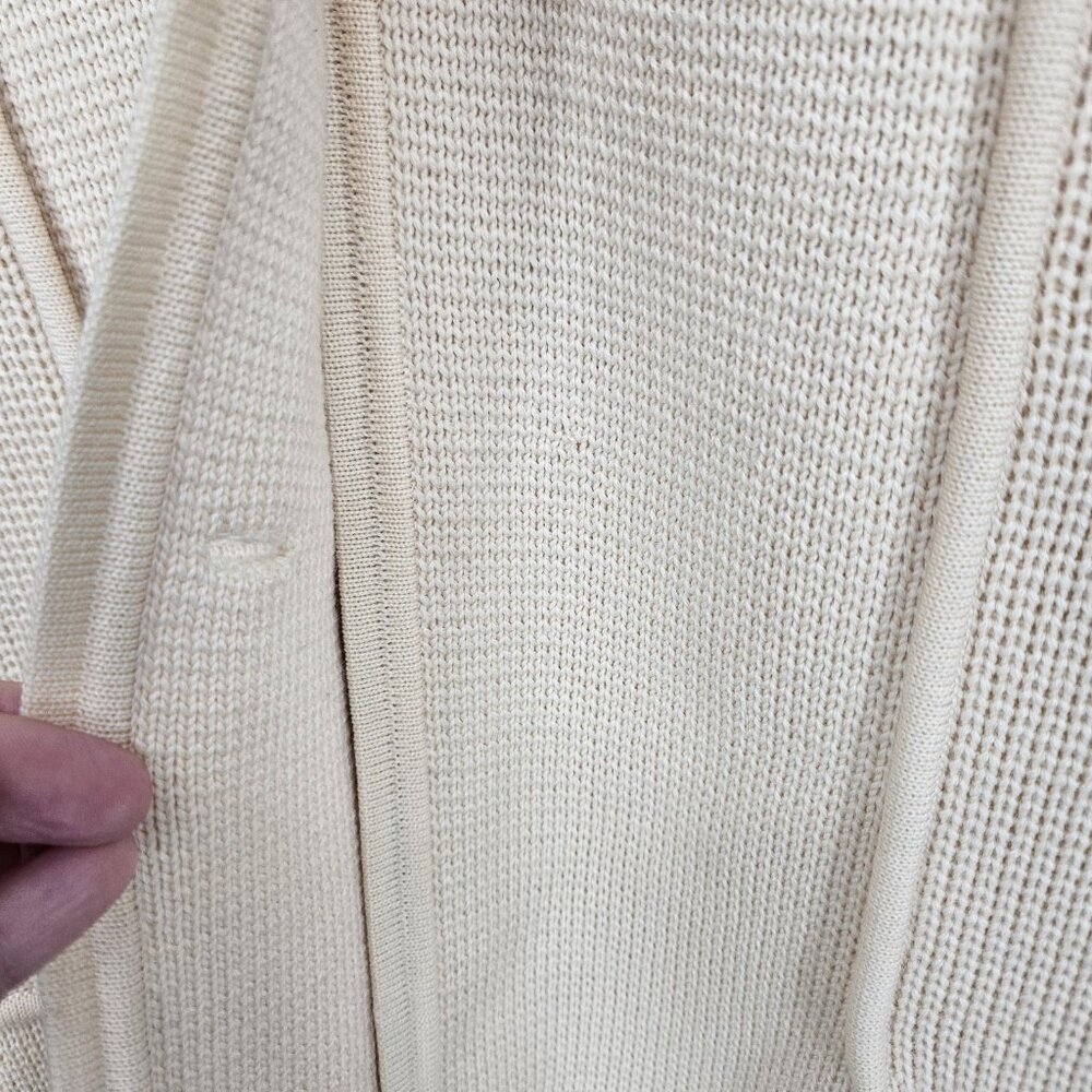 Vint Italian Virgin Wool Coat Jacket Sweater Women 10 Cream Knit Belt Italy 80s - Picture 10 of 13